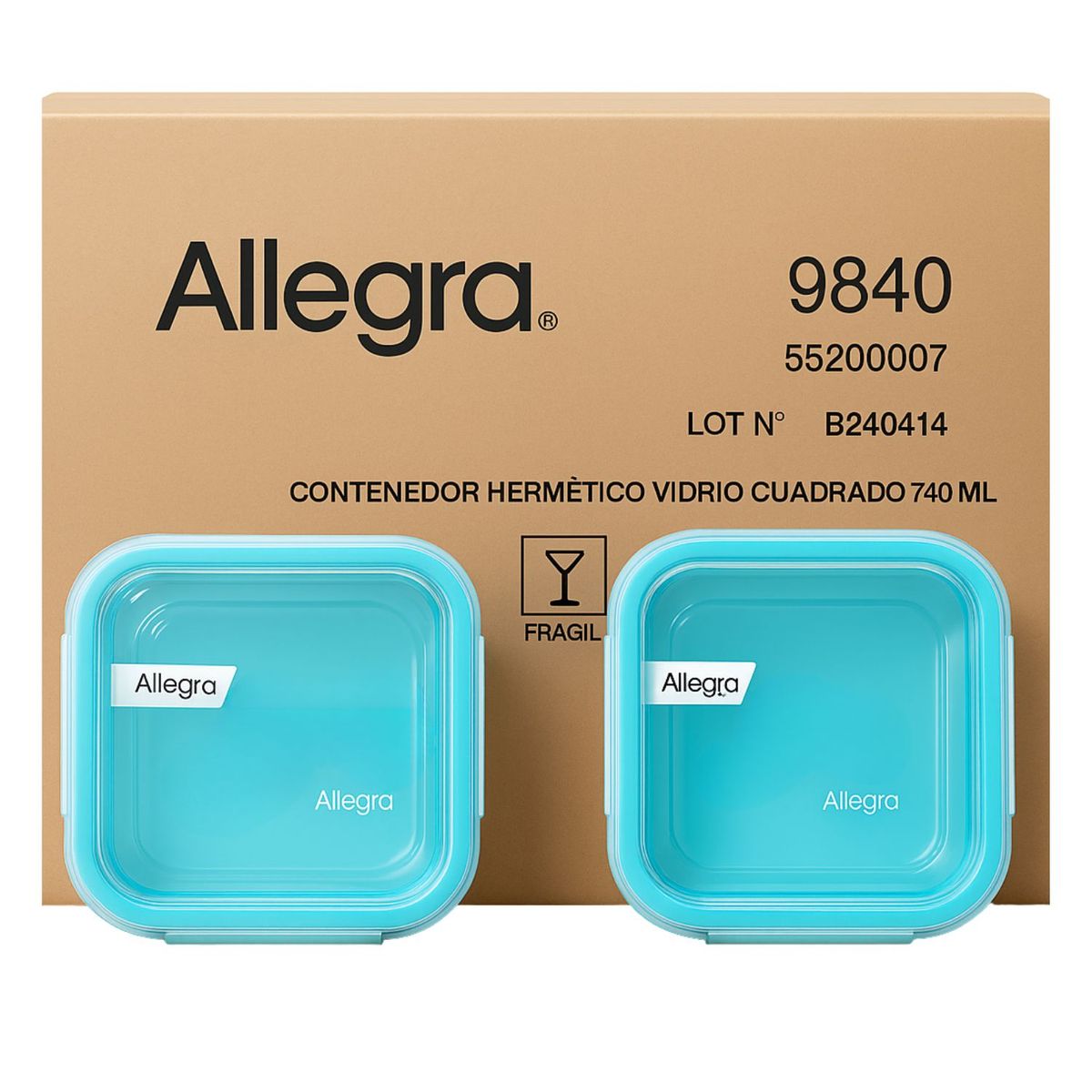 ALLEGRA - Set 24 Contenedores Hermetico Vidrio Cuadrado 740mL Allegra