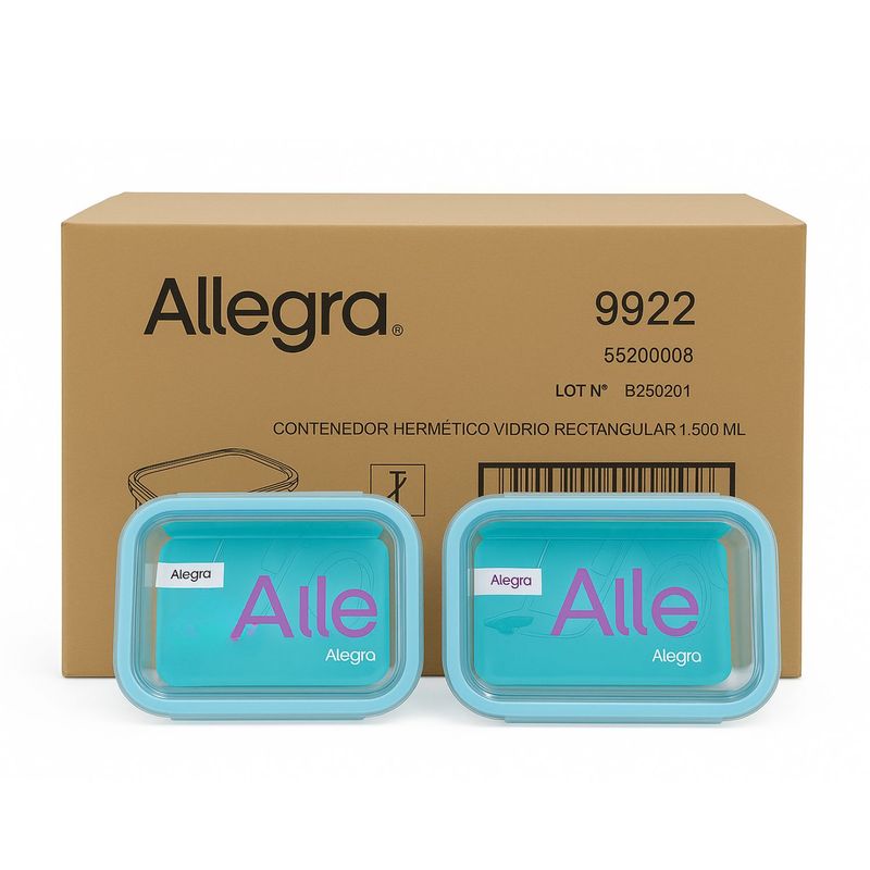 ALLEGRA - Set 16 Contenedores Hermetico Rectangular 1500mL Allegra