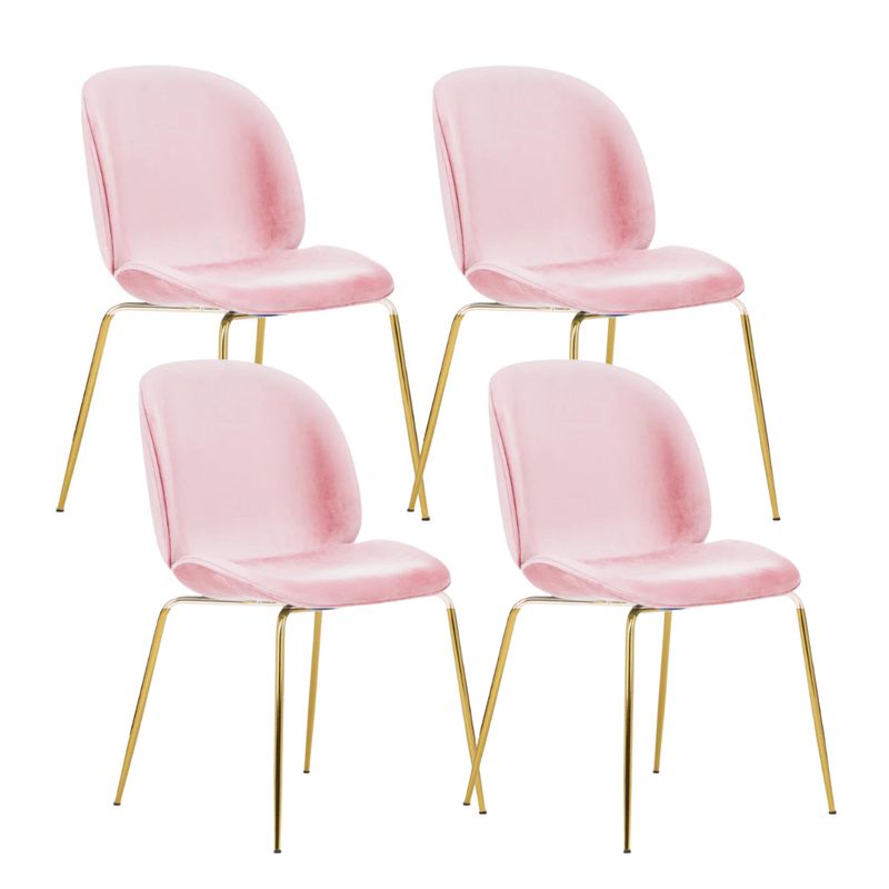 HABITA2 CHILE - Pack 4 Silla Comedor Felpa Berlin con patas Doradas - Rosada
