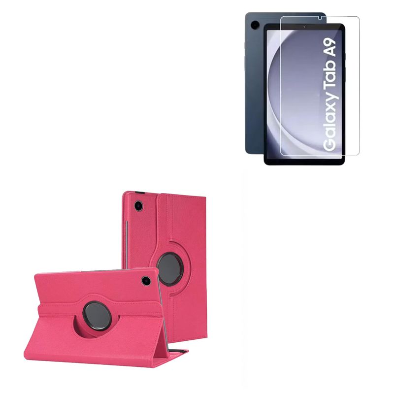 JOIGO - Carcasa Giratoria Para Tab Samsung A9 Normal Con Lamina Vidrio Fucsia
