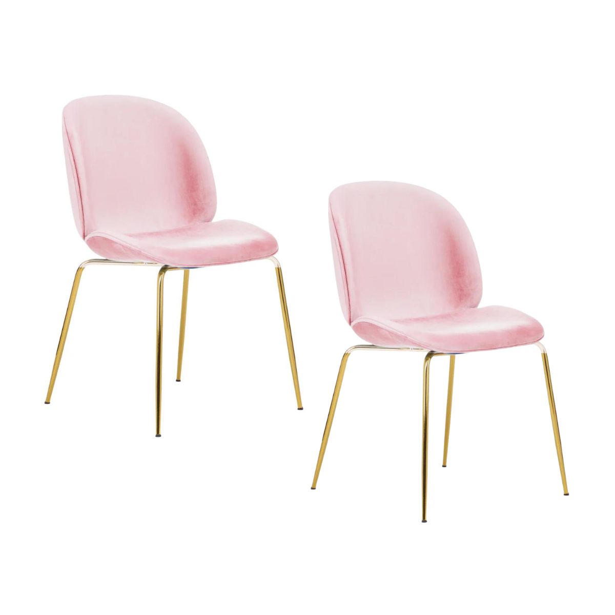 HABITA2 CHILE - Pack 2 Silla Comedor Felpa Berlin con patas Doradas - Rosado