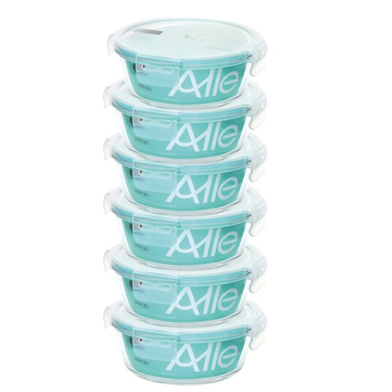 ALLEGRA - Set 6 Contenedores Hermetico Vidrio Redondo 370mL Allegra