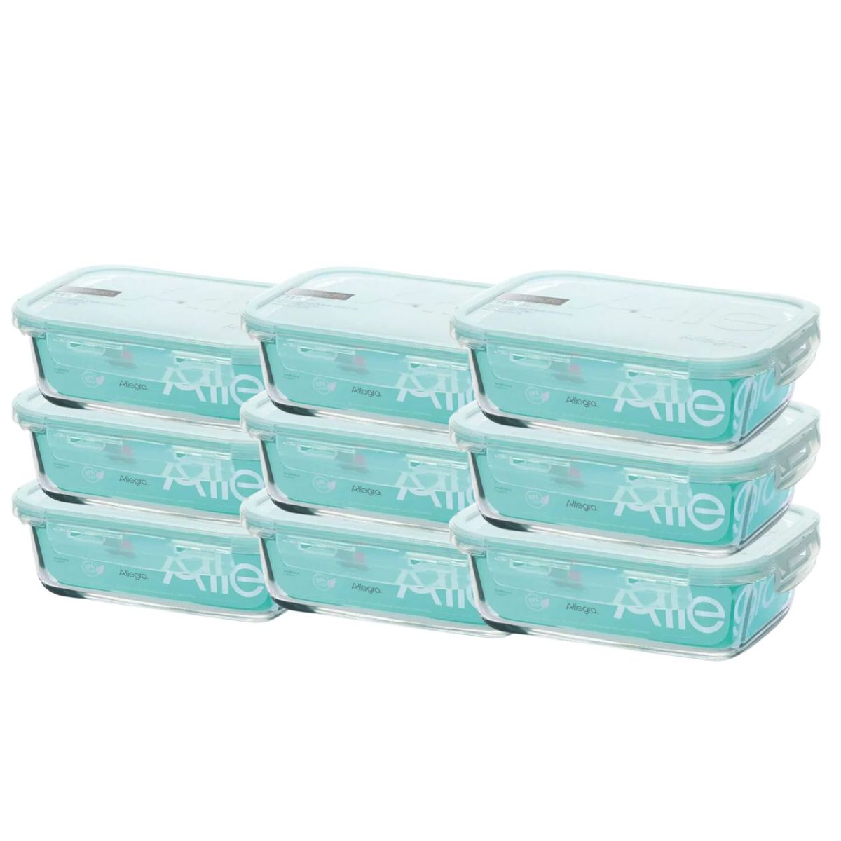 ALLEGRA - Set 9 Contenedores Hermeticos Vidrio Rectangular Allegra