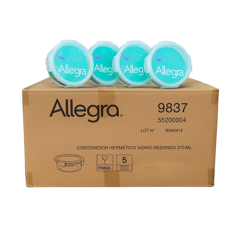 ALLEGRA - Set 48 Contenedores Hermetico Vidrio Redondo 370mL Allegra