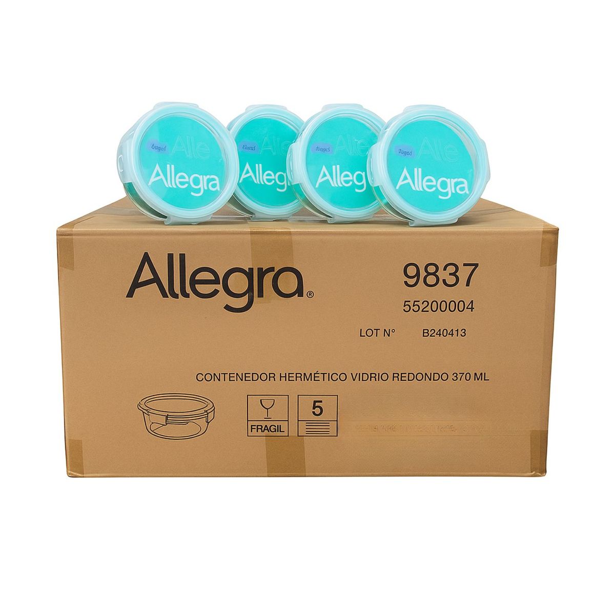 ALLEGRA - Set 48 Contenedores Hermetico Vidrio Redondo 370mL Allegra