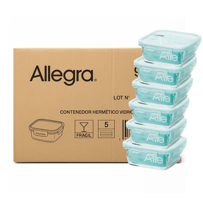 ALLEGRA - Set 48 Contenedores Hermetico Vidrio Cuadrado 380mL Allegra