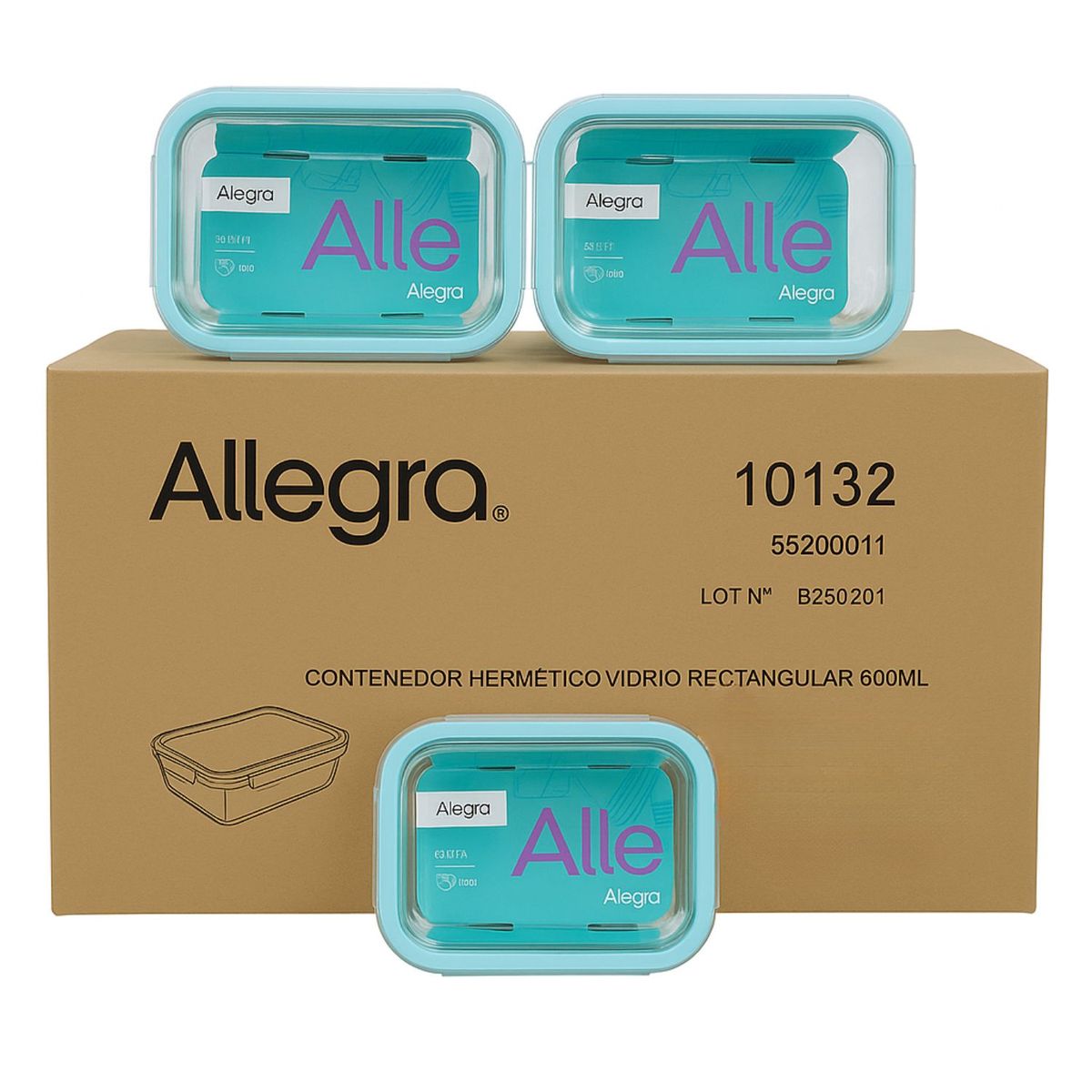 ALLEGRA - Set 36 Contenedores Hermetico Rectangular 600mL Allegra