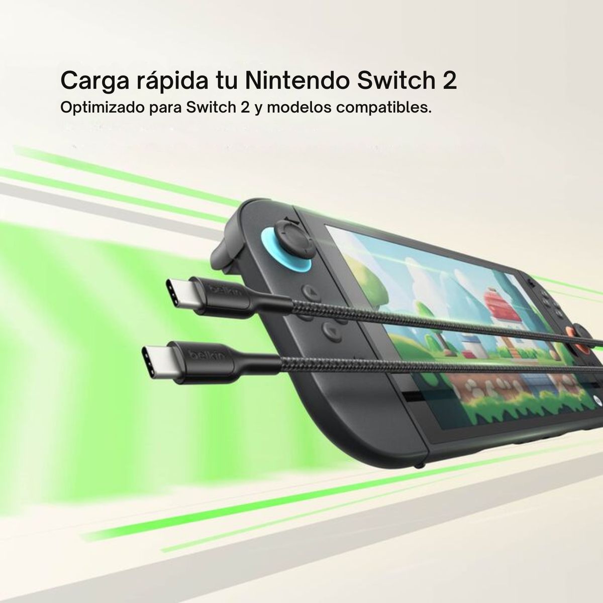 BELKIN - Cable USB-C a USB-C de 60 W para Nintendo Switch 2 Negro 2 m