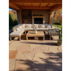 MIARUSTE - TERRAZA RÚSTICA ELE 8 CUERPOS MADERA COLOR ROBLE COJINERÍA BEIGE V3