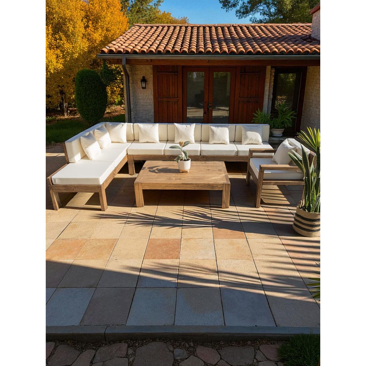 MIARUSTE - TERRAZA RÚSTICA MIARUSTE ELE 8 CUERPOS MADERA COLOR ROBLE COJINERÍA CRUDO V3