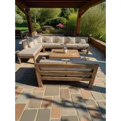 MIARUSTE - TERRAZA RÚSTICA ELE 9 CUERPOS MADERA COLOR ROBLE COJINERÍA BEIGE