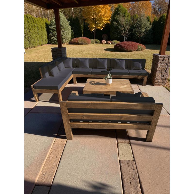 MIARUSTE - TERRAZA RÚSTICA MIARUSTE ELE 9 CUERPOS MADERA COLOR ROBLE COJINERÍA GRIS OSC.