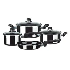 DORAL - Batería De Cocina Nápoles 7 Piezas Acero Vitrificado Negro