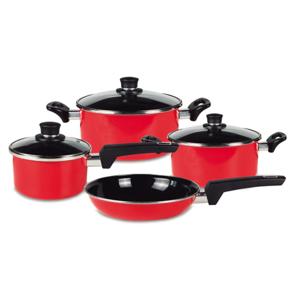 DORAL - Batería De Cocina Doral Nápoles 7 Piezas Acero Vitrificado Rojo