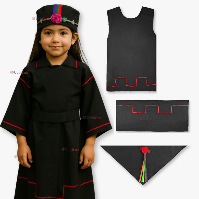 UTILISIMO - Traje Vestido Mapuche Niña 4 años hasta Talla S Vestimenta Típica