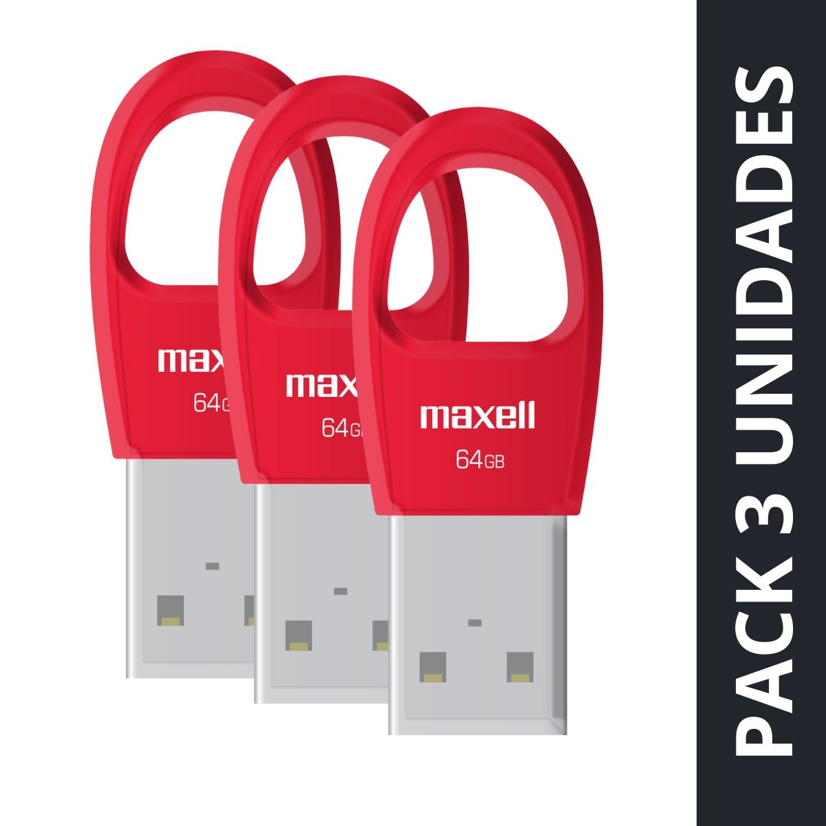 MAXELL - Pack 3 Pendrive Maxell Key 64gb Usb 2.0 Rojo