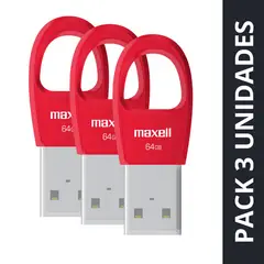 MAXELL - Pack 3 Pendrive Key 64gb Usb 2.0 Rojo