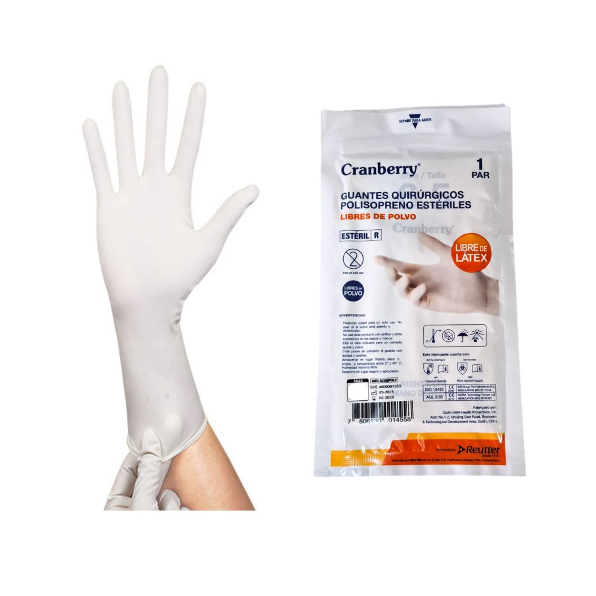 CRANBERRY - Guantes Quirurgico Polisopreno Sin Latex Cranberry 50 Pares talla 8,5