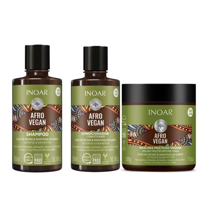 INOAR - Pack Shampoo + Acondicionador + Mascara Afro Vegan INOAR
