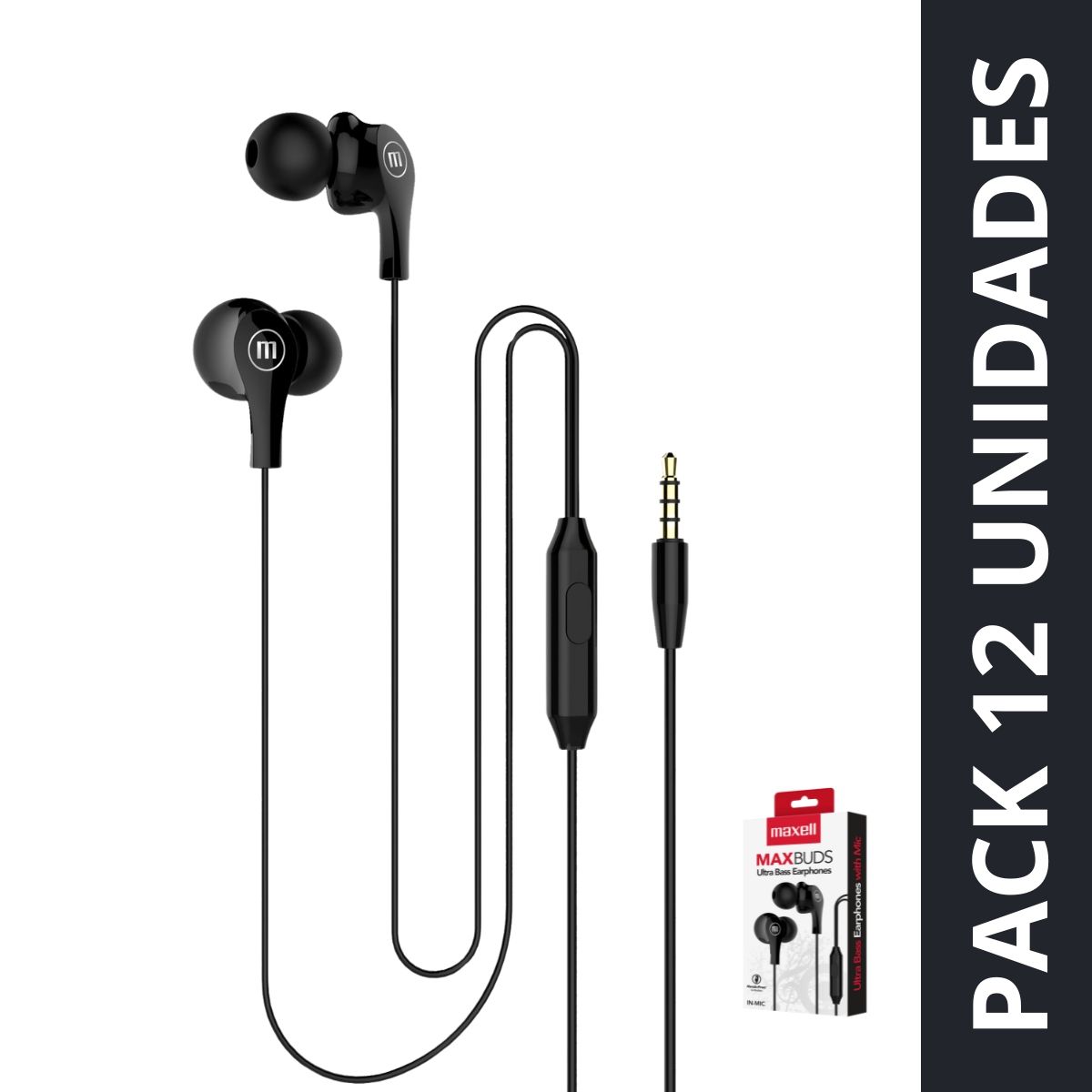 MAXELL - Pack 12 Audífonos Maxell In Ear Estéreo Con Microfono Negro