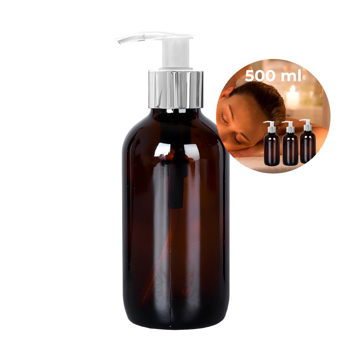 GENERICO - 12 Frascos Vidrio Ámbar Bomba Loción Esencial Plomo 500 Ml