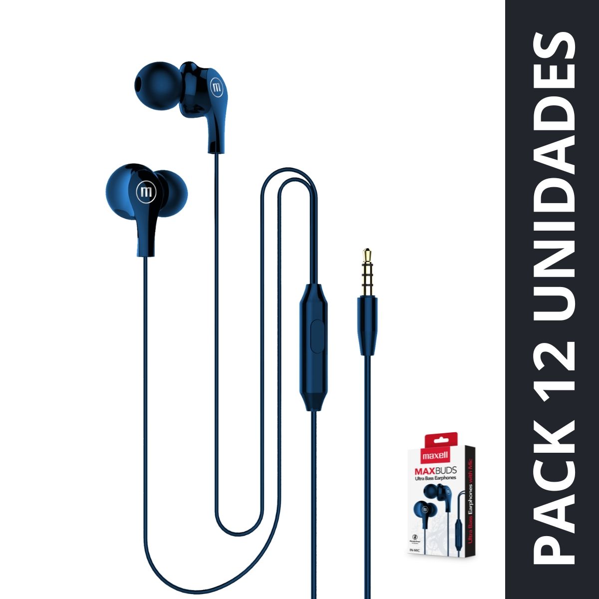 MAXELL - Pack 12 Audífonos Maxell In Ear Estéreo Con Microfono Azul
