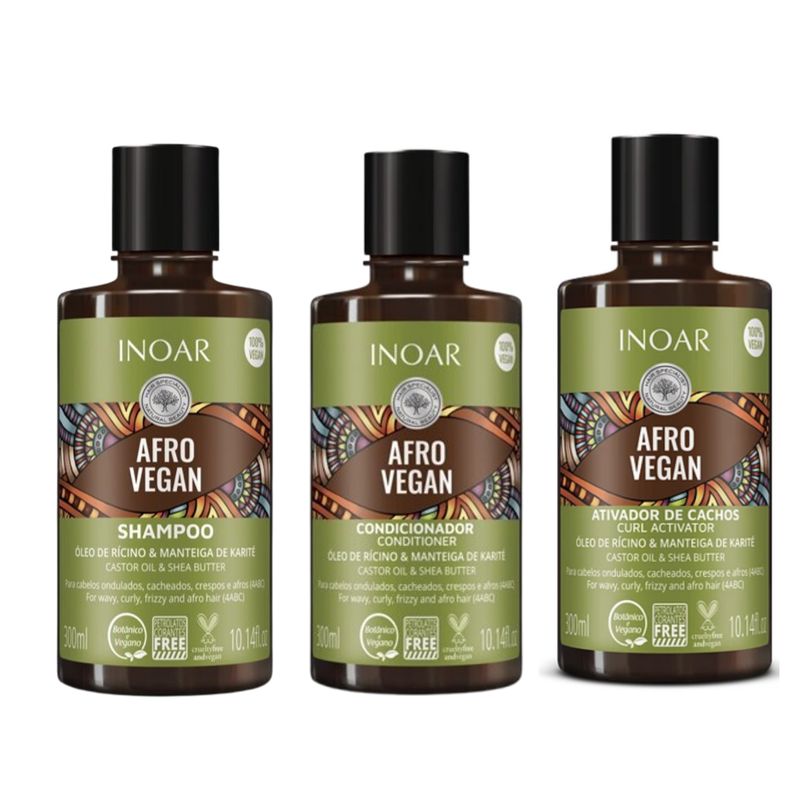 INOAR - Pack Shampoo + Acondicionador + Activador Afro Vegan 300 Ml C/U INOAR