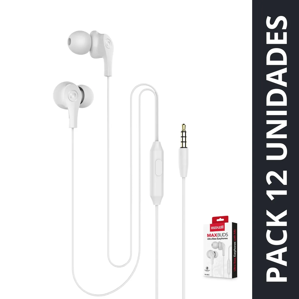 MAXELL - Pack 12 Audífonos Maxell In Ear Estéreo Con Microfono Blanco