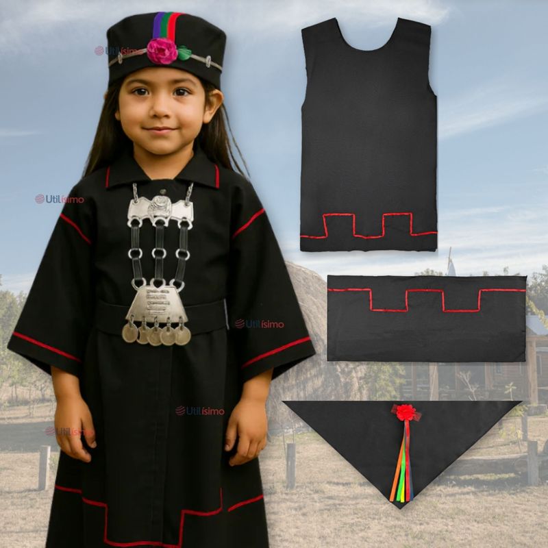 UTILISIMO - Traje Vestido Mapuche Niña Incluye Trapelacucha Vestimenta Típica
