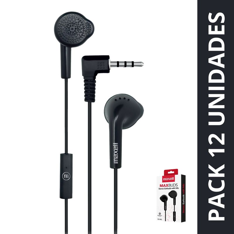 MAXELL - Pack 12 Audífonos Eb-mic Estéreo Con Microfono Maxell Negro