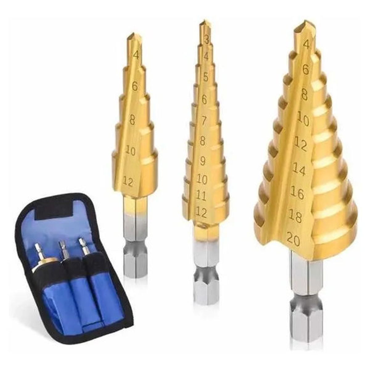 GENERICO - Set Brocas Cónicas de Paso ( 3-12mm ) / ( 4-12mm ) / ( 4-20mm )  Hss