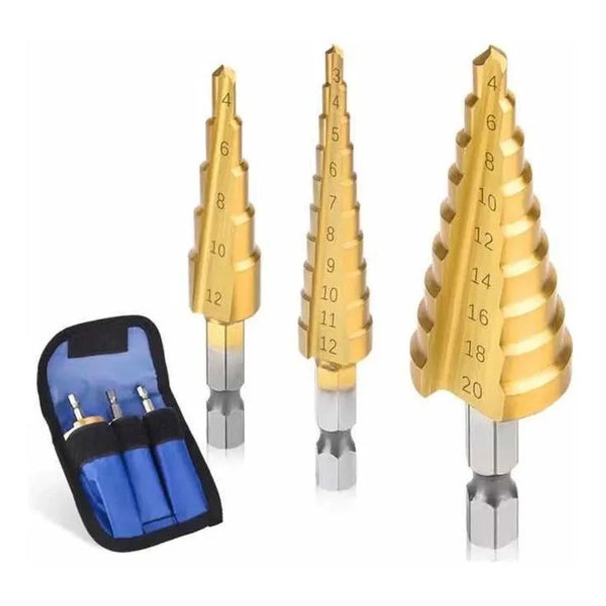 GENERICO - Set Brocas Cónicas de Paso ( 3-12mm ) / ( 4-12mm ) / ( 4-20mm )  Hss