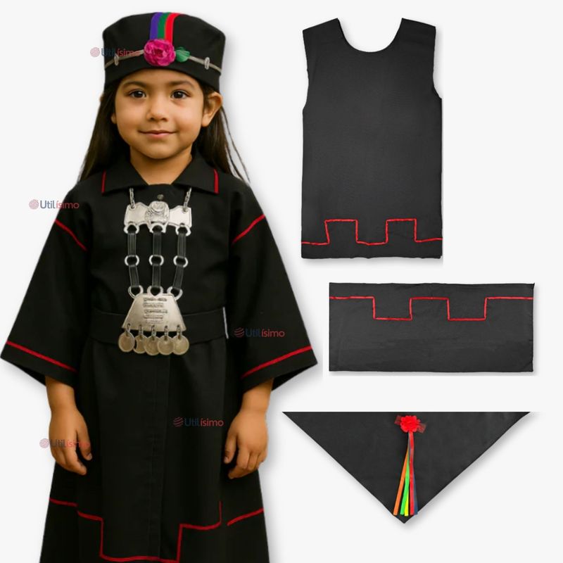 UTILISIMO - Traje Vestido Mapuche Niña Incluye Trapelacucha Vestimenta Típica