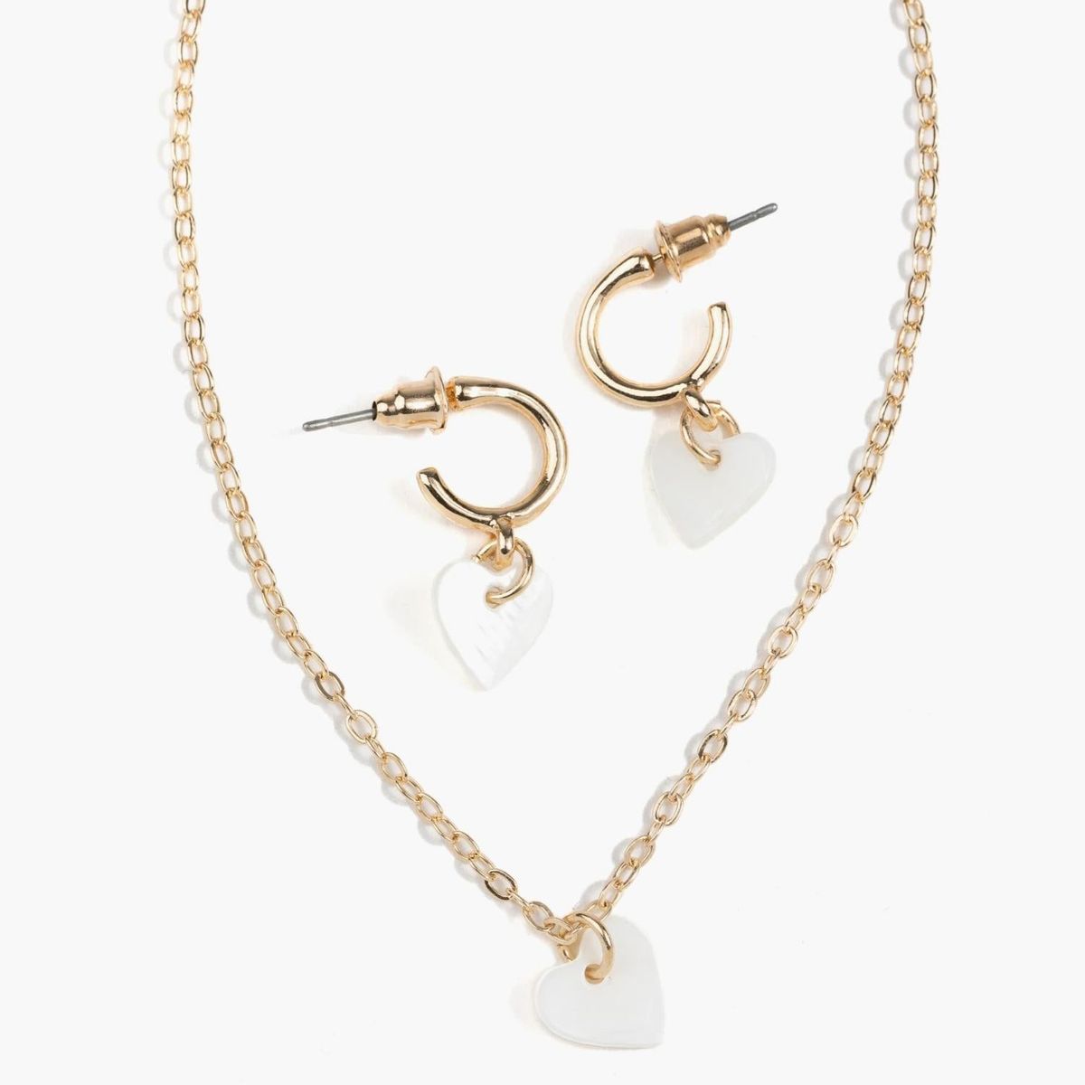 LOUNGE - Set Collar Y Aros Mujer Corazón Blanco