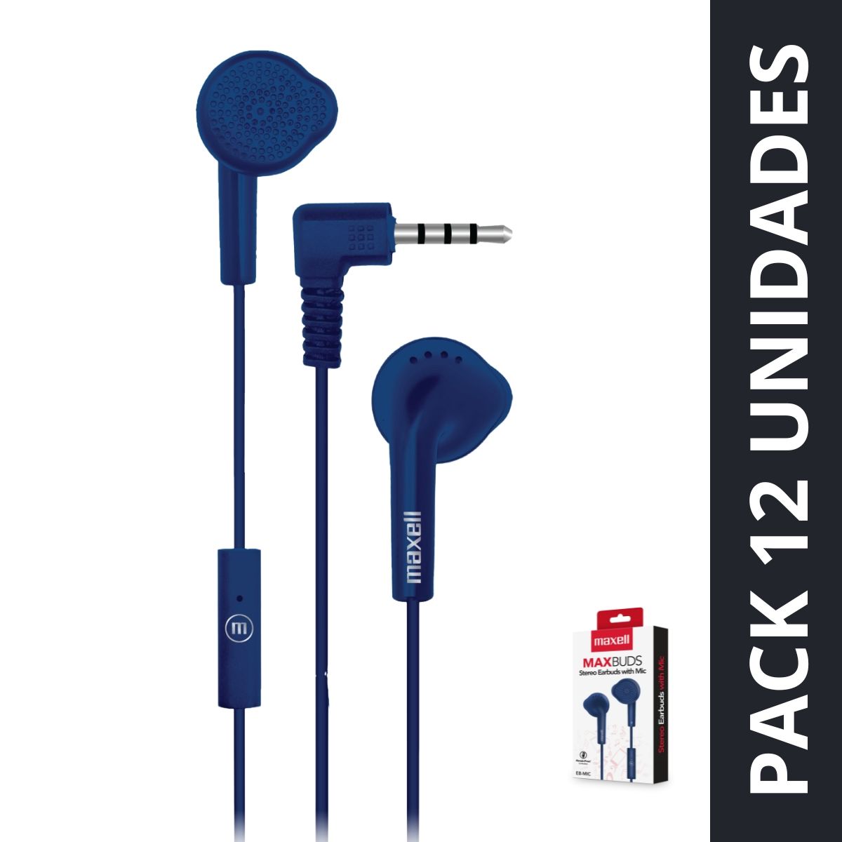 MAXELL - Pack 12 Audífonos Eb-mic Estéreo Con Microfono Maxell Azul
