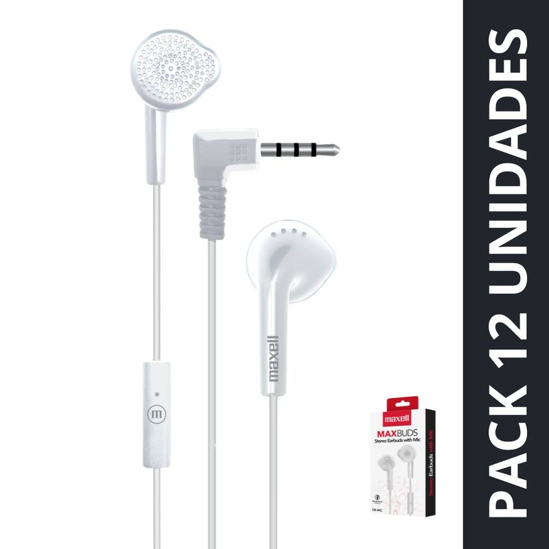 MAXELL - Pack 12 Audífonos Eb-mic Estéreo Con Microfono Maxell Blanco