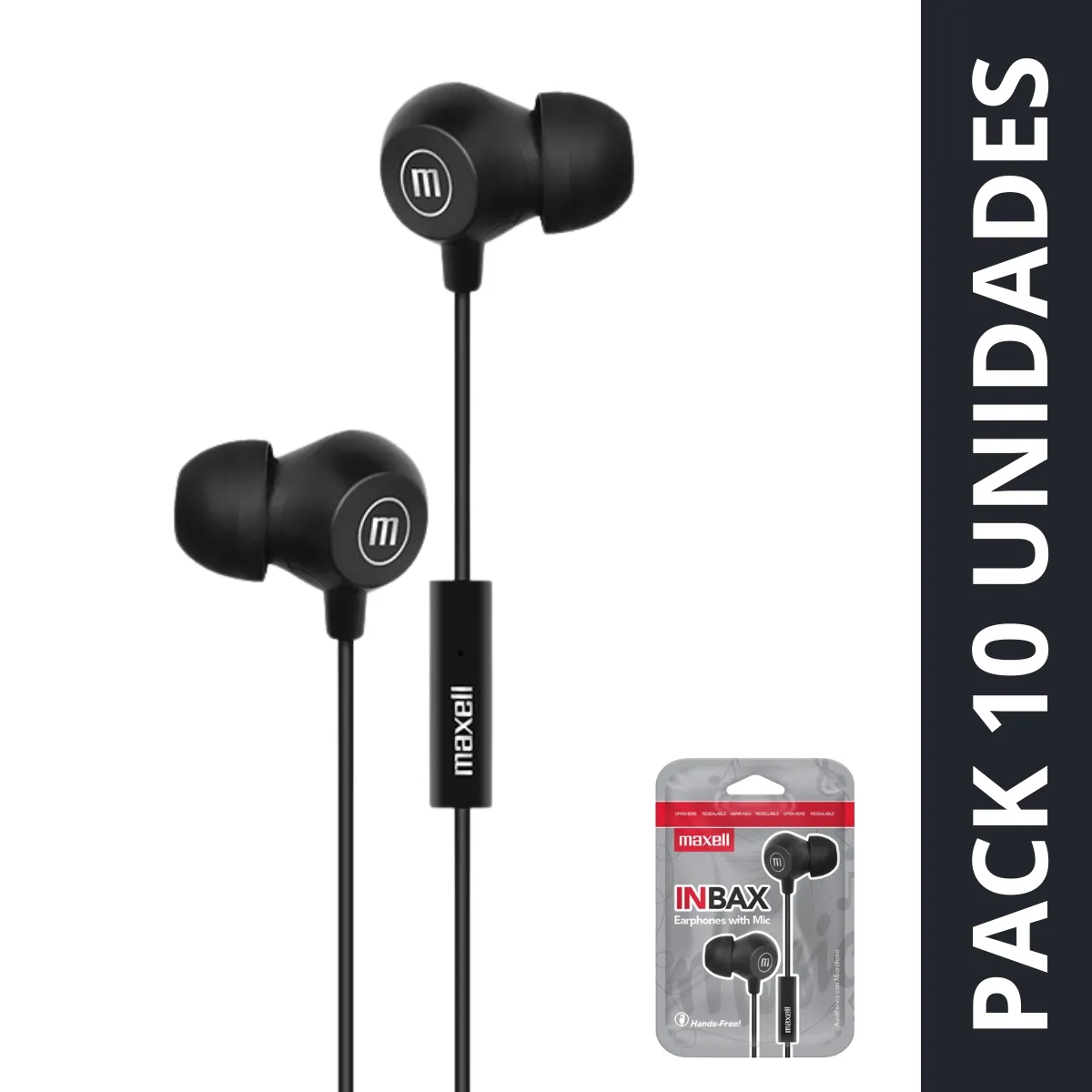 MAXELL - Pack 10 Audífonos Maxell In-bax Con Micrófono In Ear 3.5mm Negro