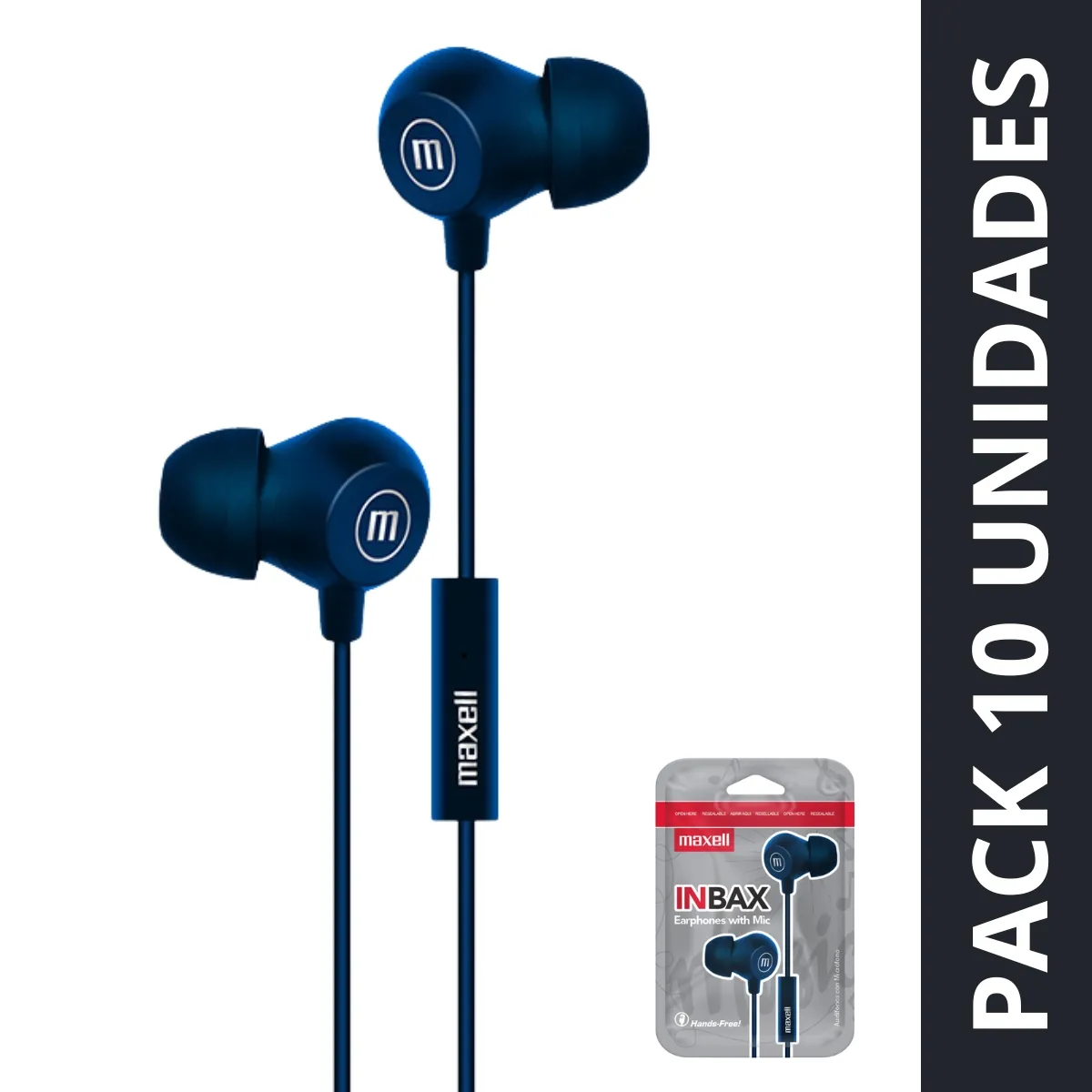 MAXELL - Pack 10 Audífonos Maxell In-bax Con Micrófono In Ear 3.5mm Azul