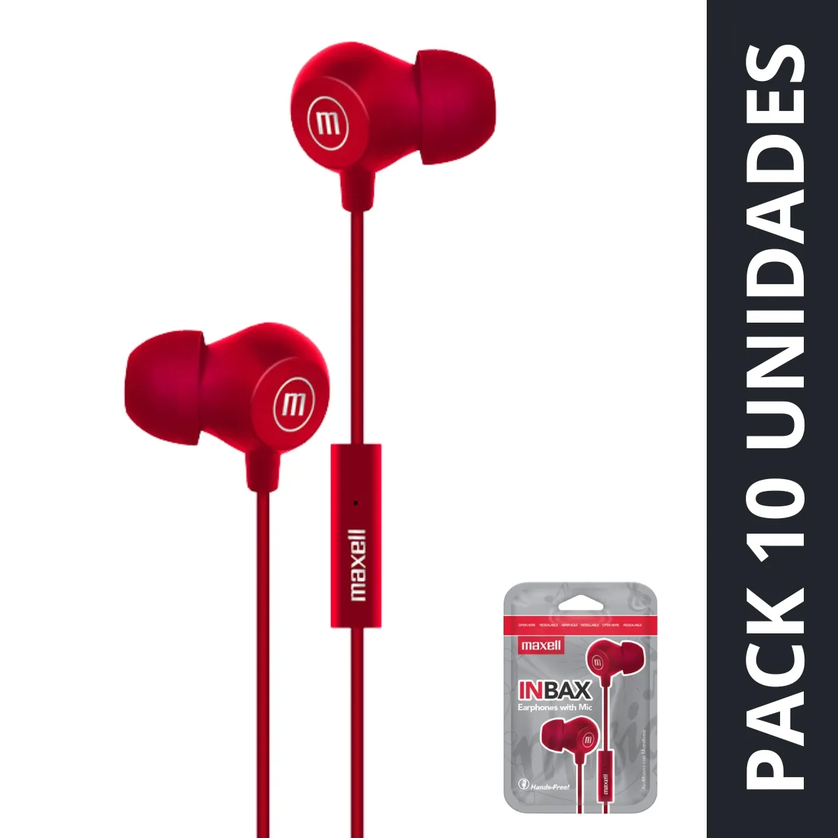 MAXELL - Pack 10 Audífonos Maxell In-bax Con Micrófono In Ear 3.5mm Rojo