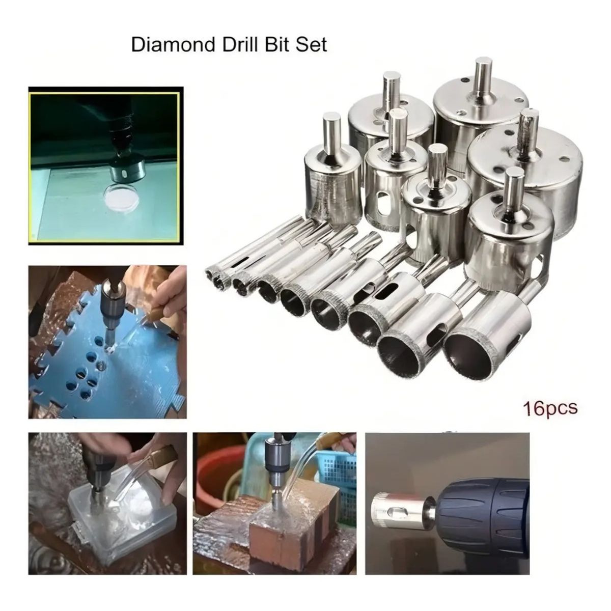 GENERICO - Set 16 Brocas Copa Diamantadas para Ceramica Vidrio Internit