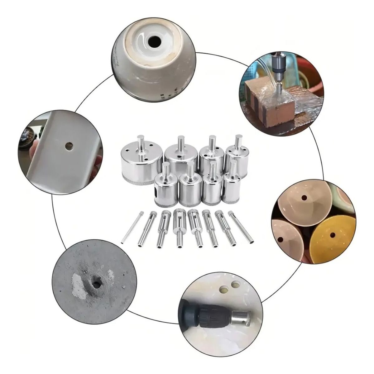 GENERICO - Set 16 Brocas Copa Diamantadas para Ceramica Vidrio Internit
