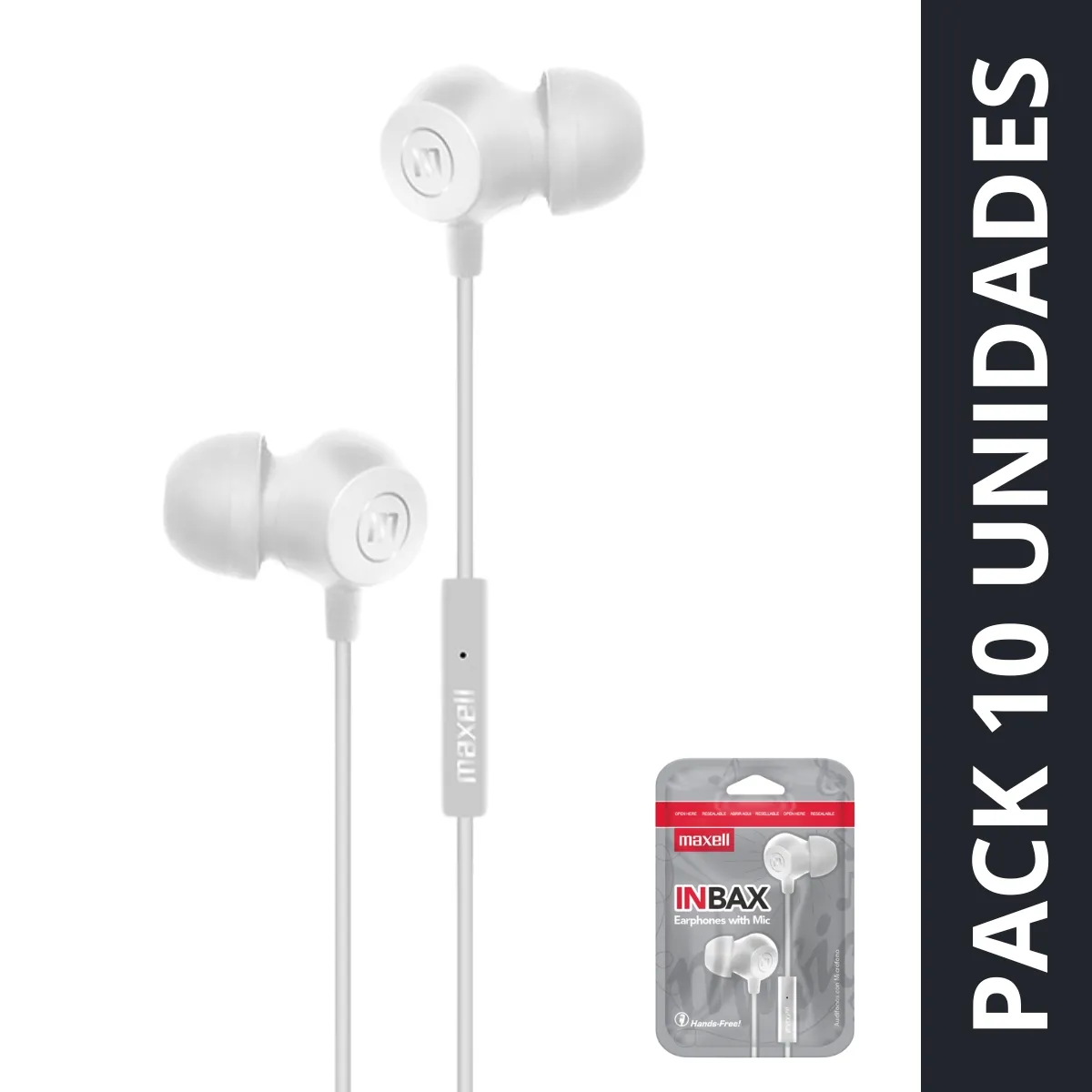 MAXELL - Pack 10 Audífonos Maxell In-bax Con Micrófono In Ear 3.5mm Blanco