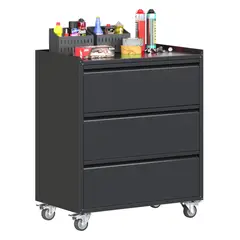 GENERICO - Gabinete Metálico Bajo con ruedas 3 cajones - Linea Black GL-004