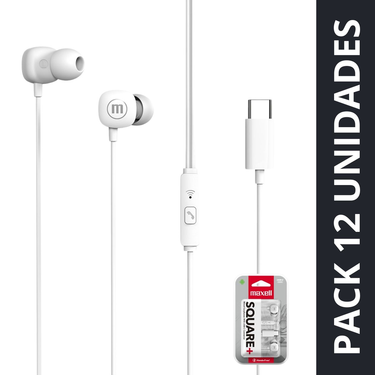 MAXELL - Pack 12 Audífonos Maxell Tipo C Square Blanco