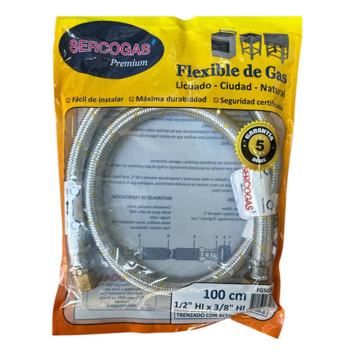 GENERICO - Flexible Para Gas Certificado SEC  3/8  x  1/2   HI HI 1MT