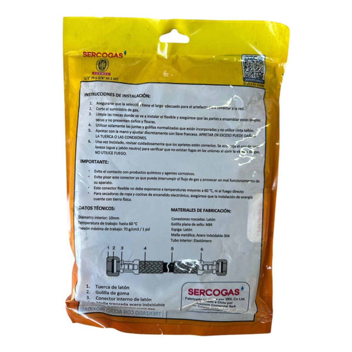 GENERICO - Flexible Para Gas Certificado SEC  3/8  x  1/2   HI HI 1MT