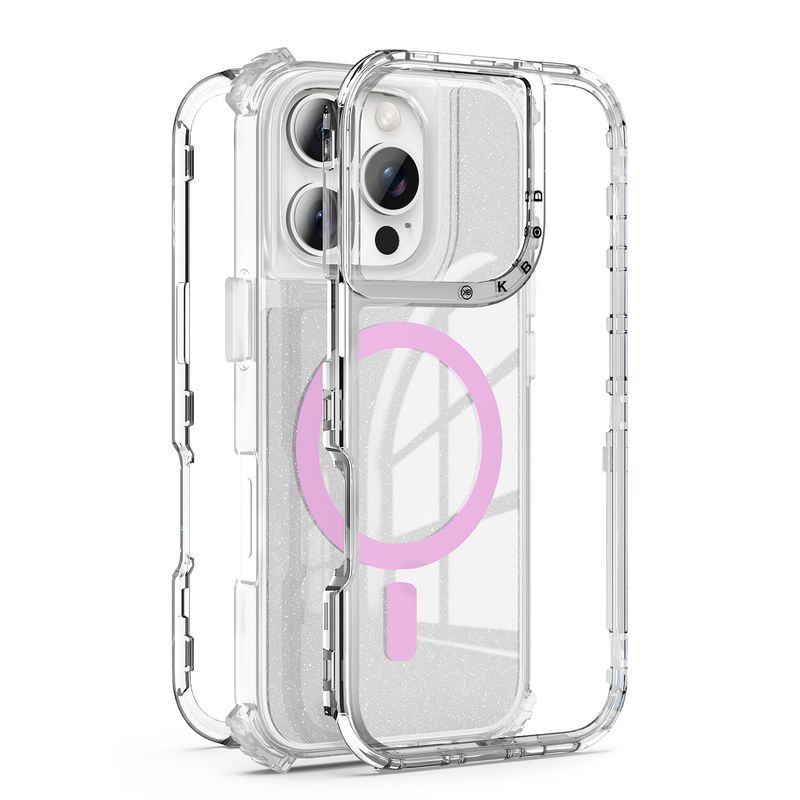 KBOD - Carcasa 360 Transparent Magnetic Kbod Urban Play Para iPhone 13 y 14 Rosa Con Glitter