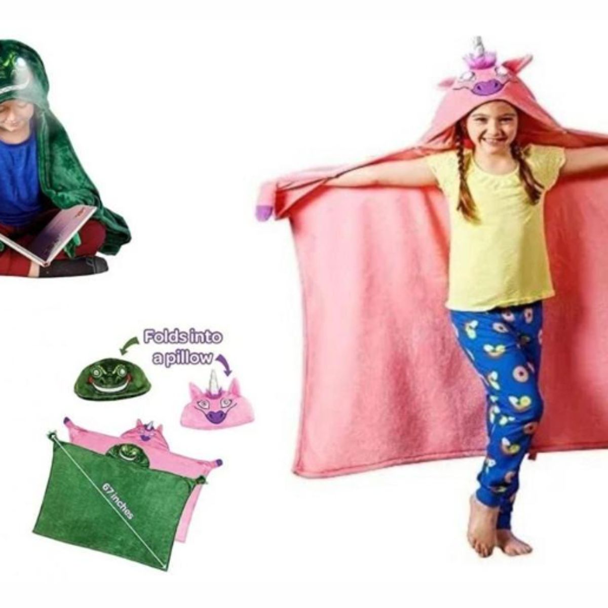 GENERICO - Manta Infantil De Polar Con Capucha Ojos Luminosos Color Verde