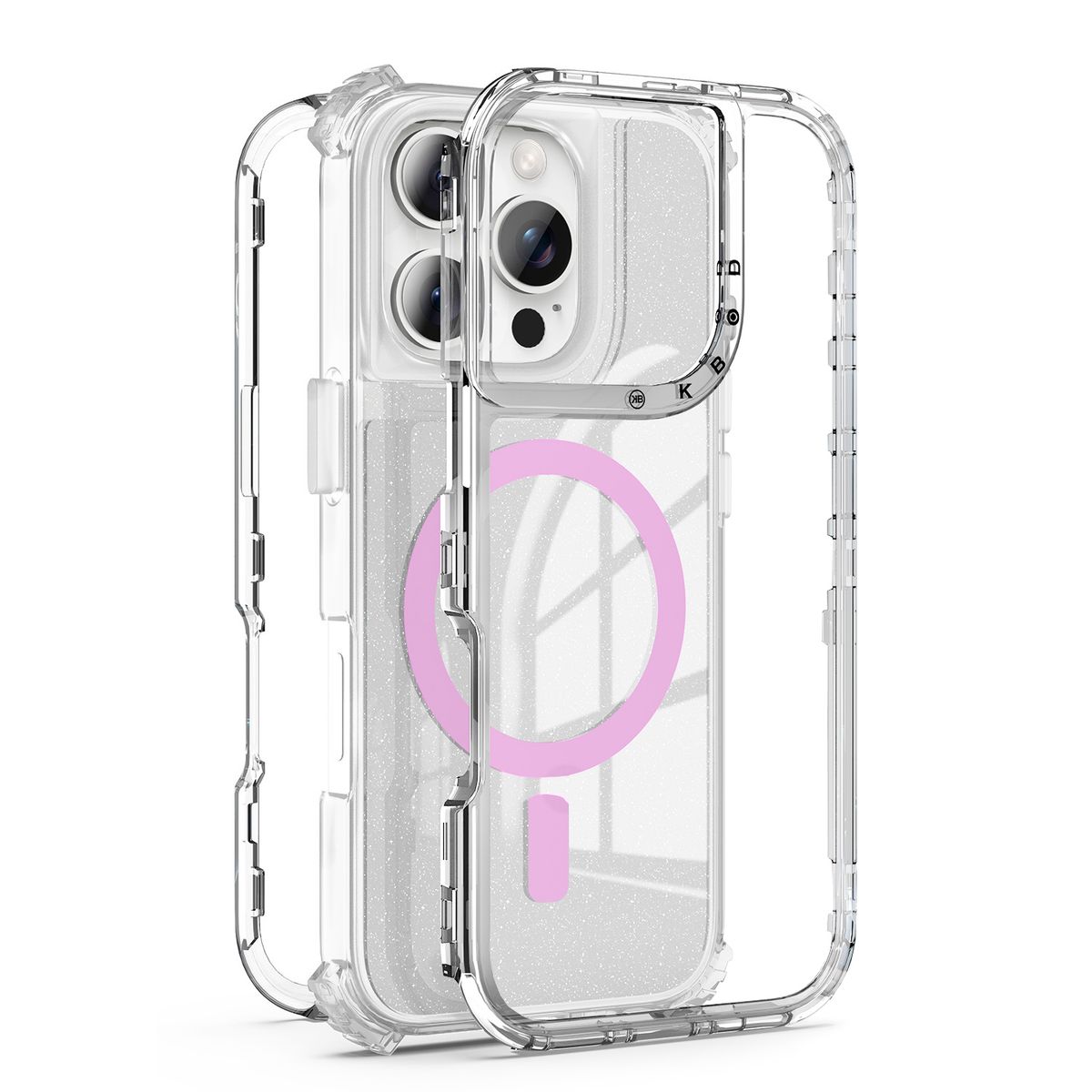 KBOD - Carcasa 360 Transparent Magnetic Kbod Urban Play Para iPhone 13 Pro Max Rosa Con Glitter