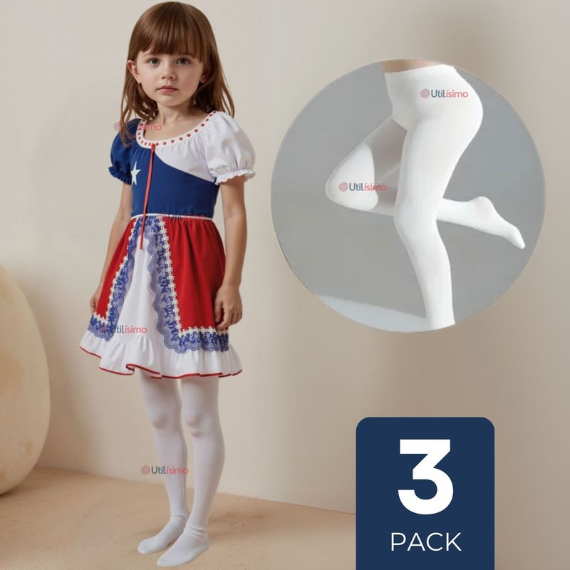 UTILISIMO - Pack 3 Ballerina Panty Primera Capa Blancas Niña Fiestas Patrias
